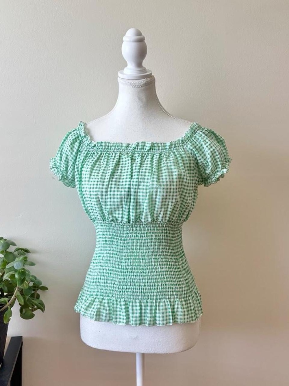 Gingham Smocked Babydoll Blouse
